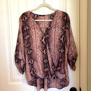 West Kei Faux Wrap Hi-Low Snakeskin Print Blouse